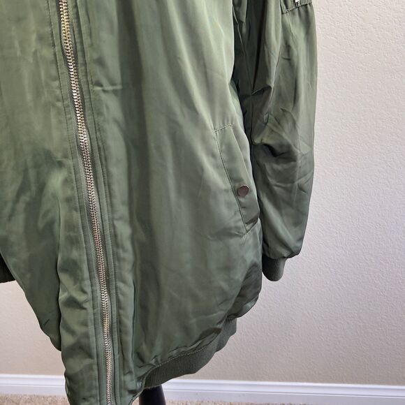 Wishlist women green long  zipper bomber  jacket  goth chic anime size L preppy - Picture 12 of 16